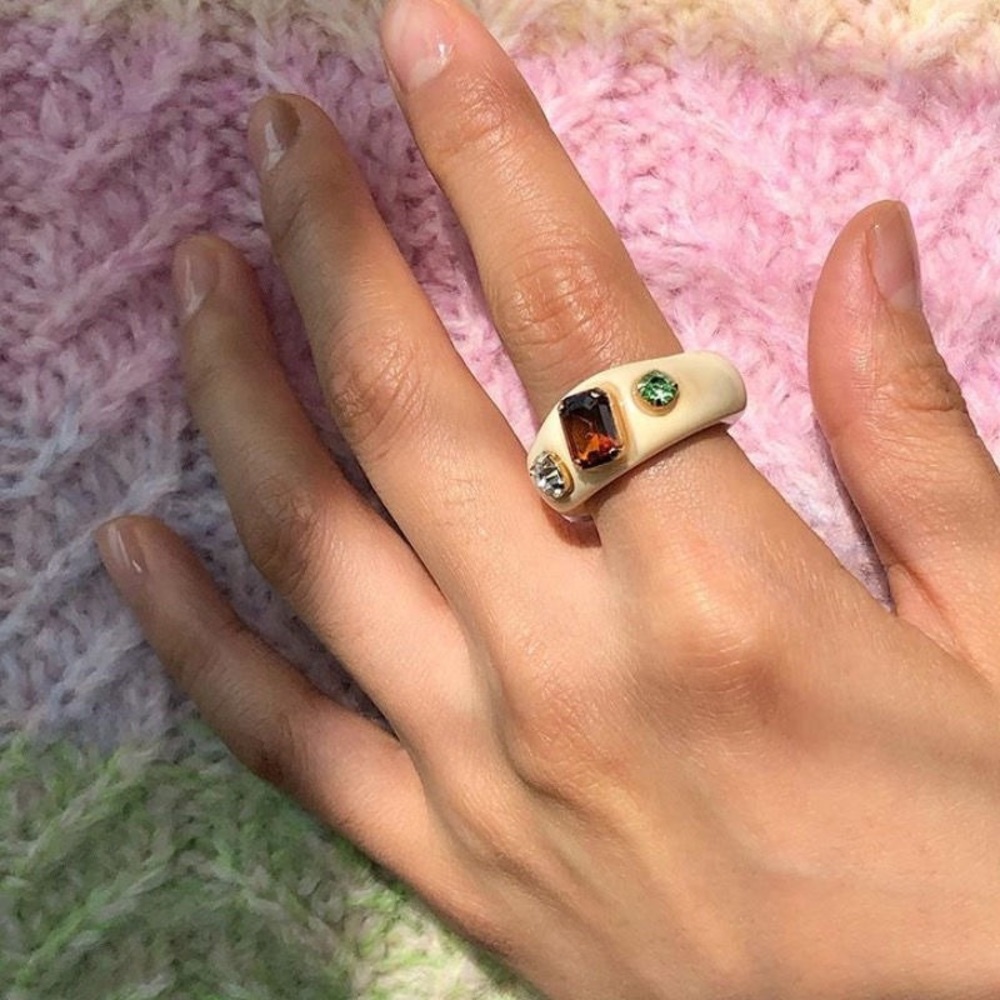 Retro candy color gemstone acrylic ring🍬